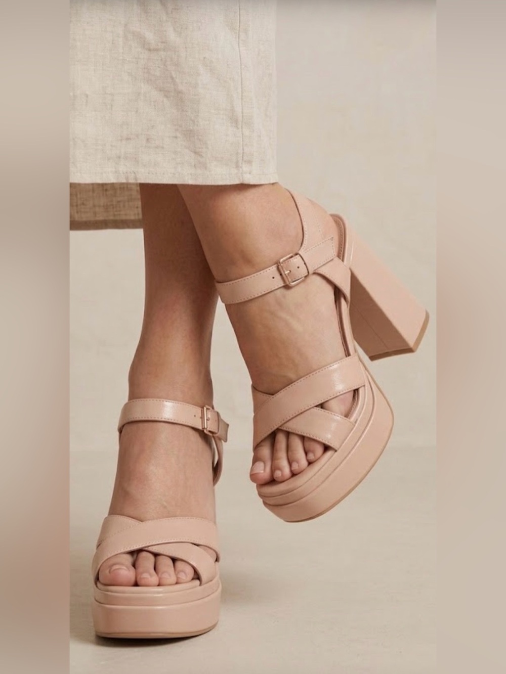 Anna brand new platform saldals high heel size 7‎ boho formal neutral  Exotic 6